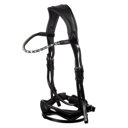 Anatomical leather bridle with padded headpiece and browband