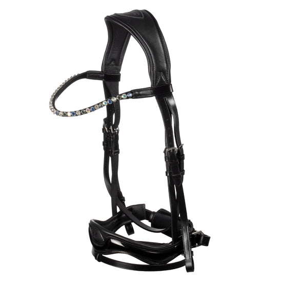 Anatomical leather bridle with padded headpiece and browband