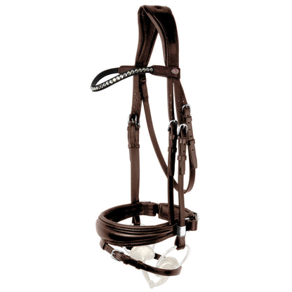 Brown dressage bridle with anatomic headpiece 