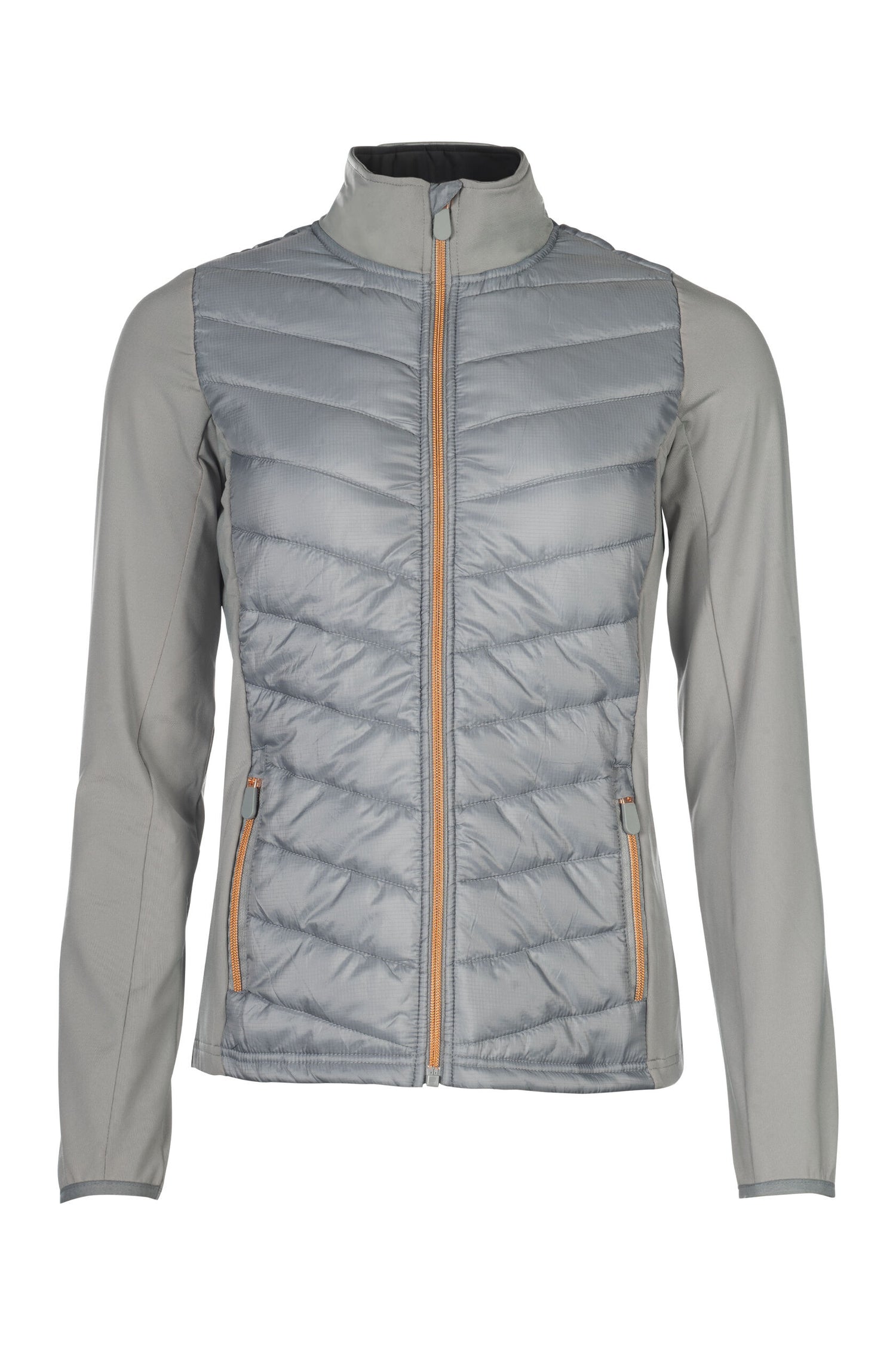 hkm quilted riding jacket prag style jersey nylon with zip pockets grey