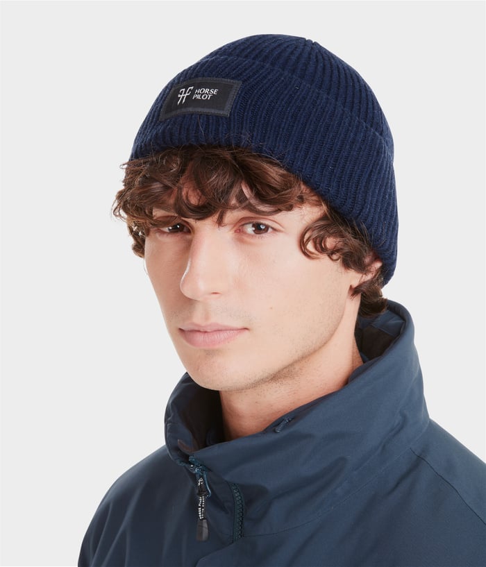 Warm wool beanie for horse riders navy