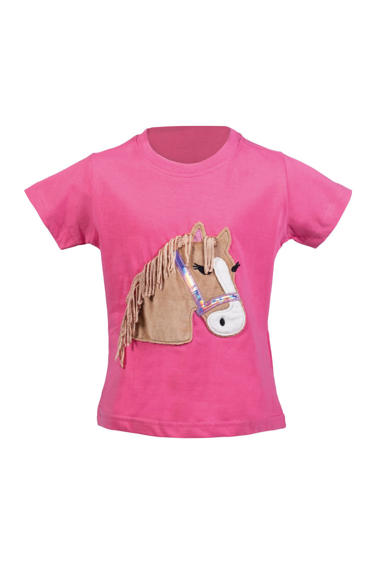 soft breathable kids t shirt with fluffy horse head design pink