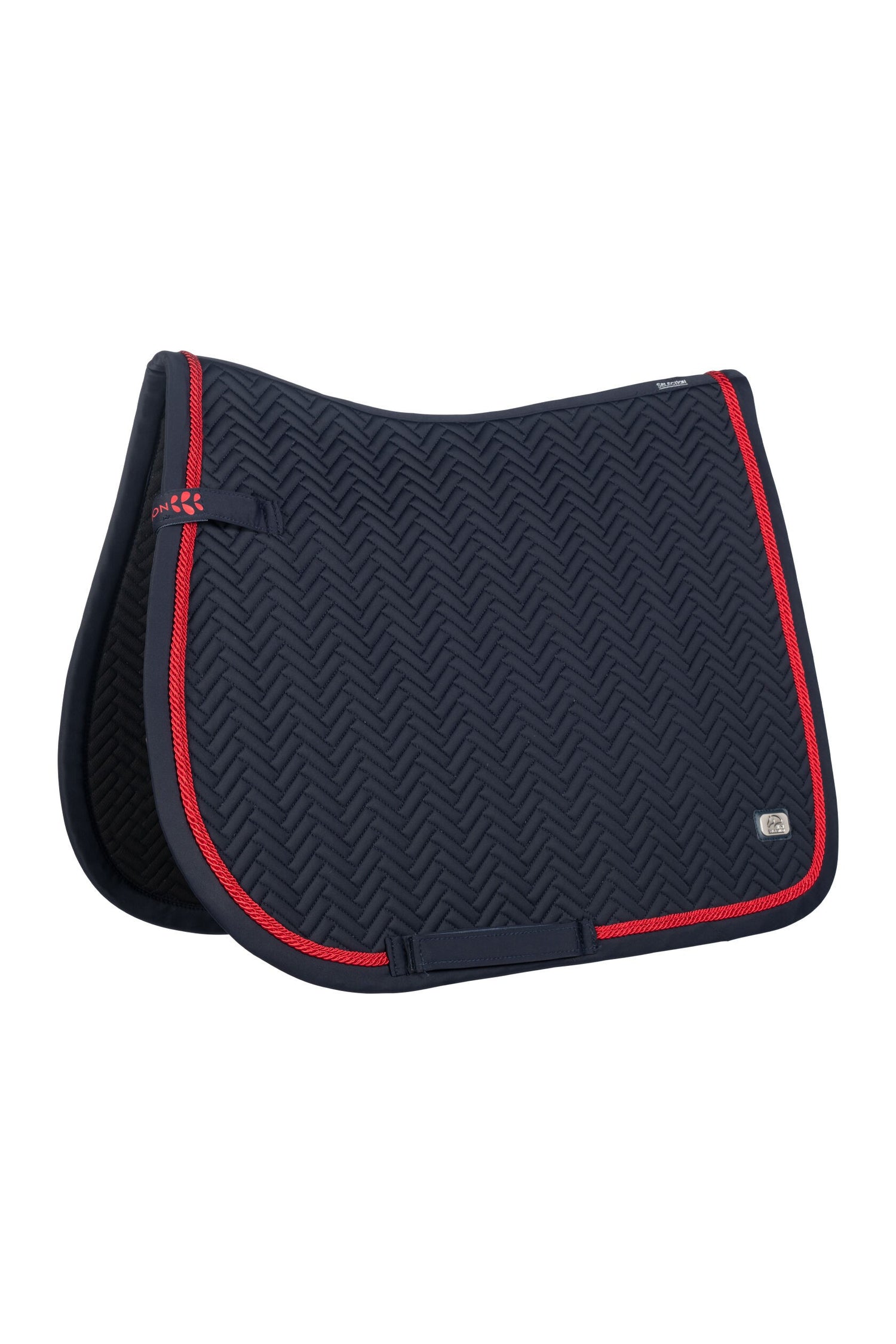 Navy saddle blanket with red edging