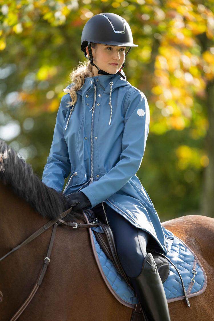 HKM riding coat with two-way zipper for practical opening and closing