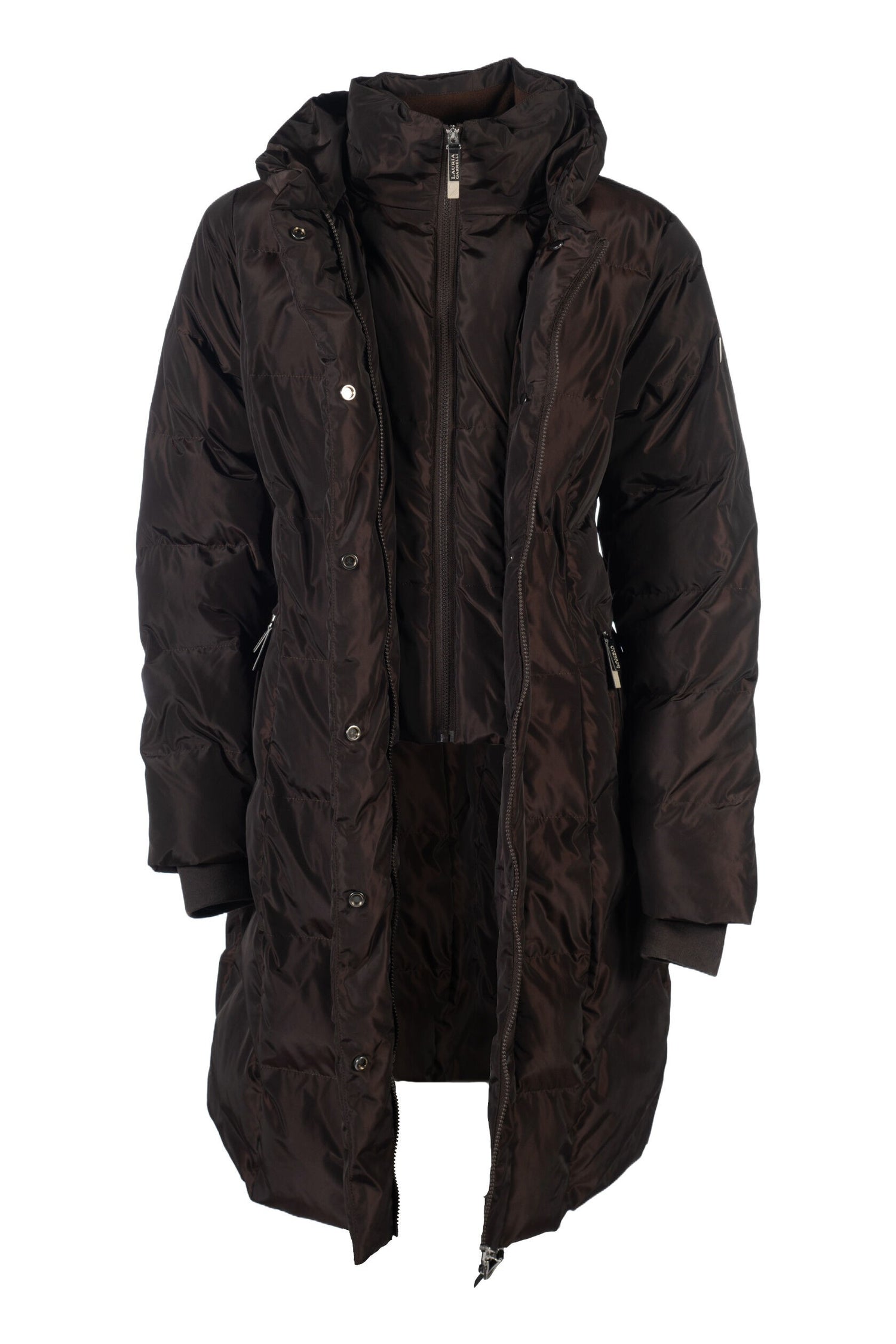 lauria garrelli black quilted riding coat livigno with hoodie dark brown