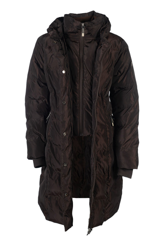 lauria garrelli black quilted riding coat livigno with hoodie dark brown