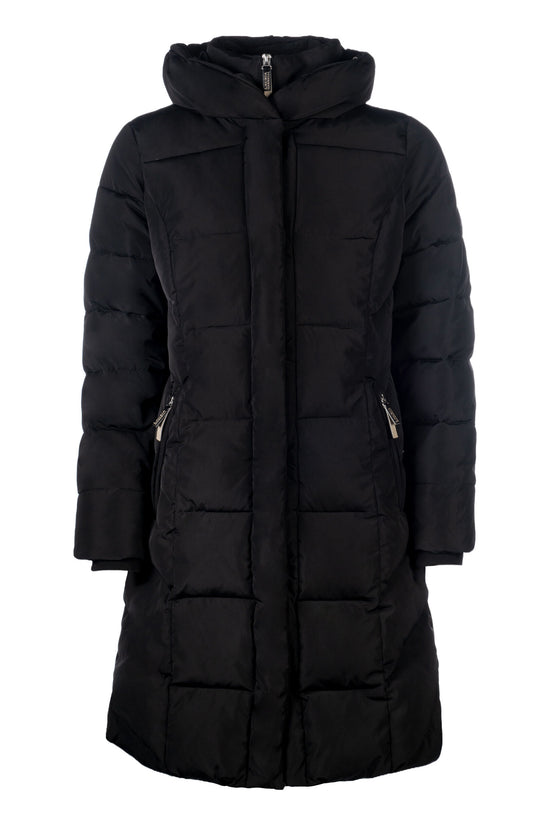 black long quilted riding coat water resistant equestrian winter jacket