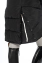 women’s long quilted riding coat black with reflective riding slits