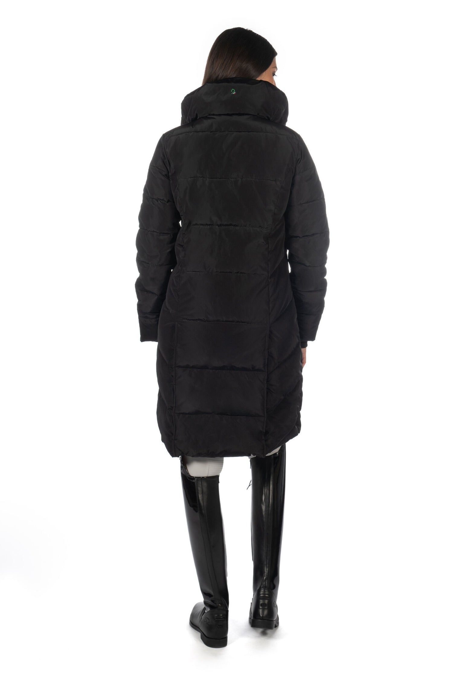 lauria garrelli quilted coat livigno black with riding slits reflective print