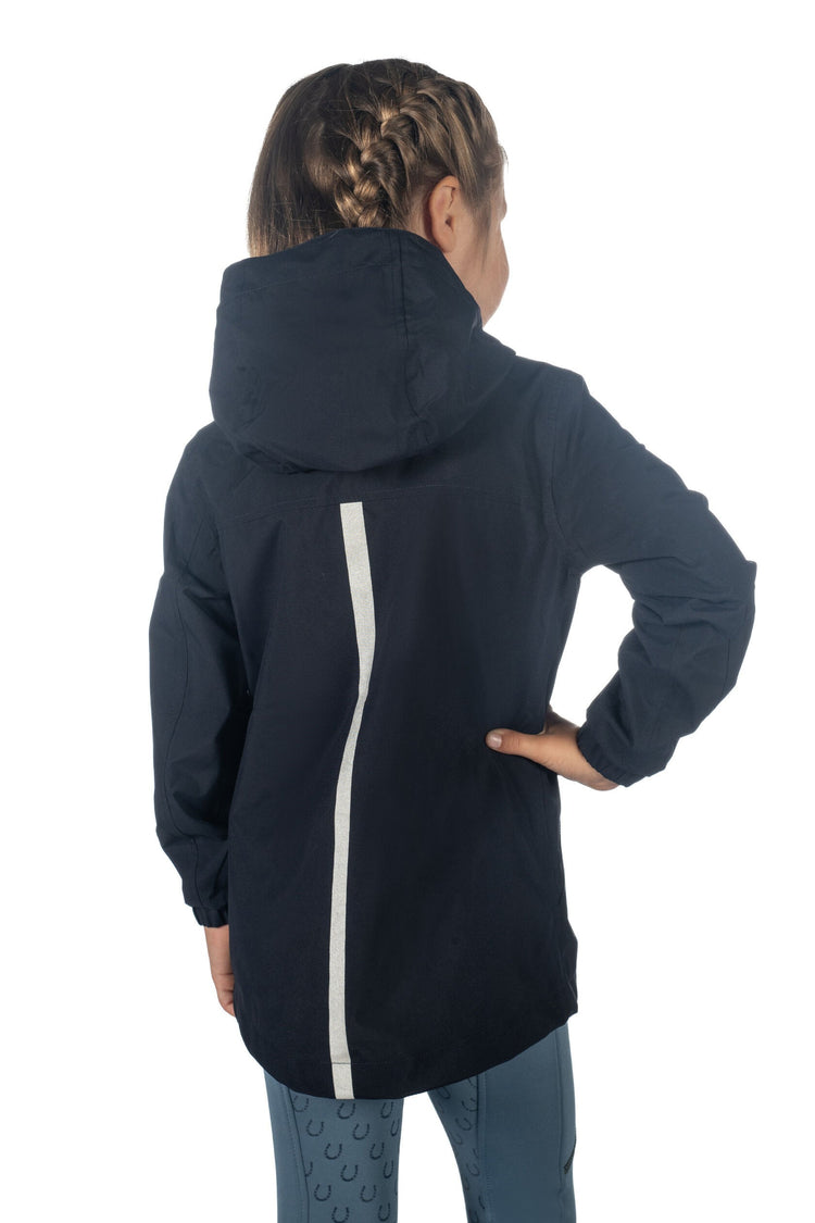lightweight waterproof jacket for kids riding lessons and stables deep blue