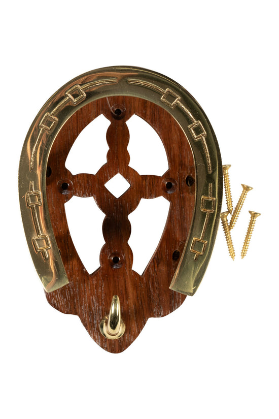 Bridle Hook Horseshoe made of Wood and Brass