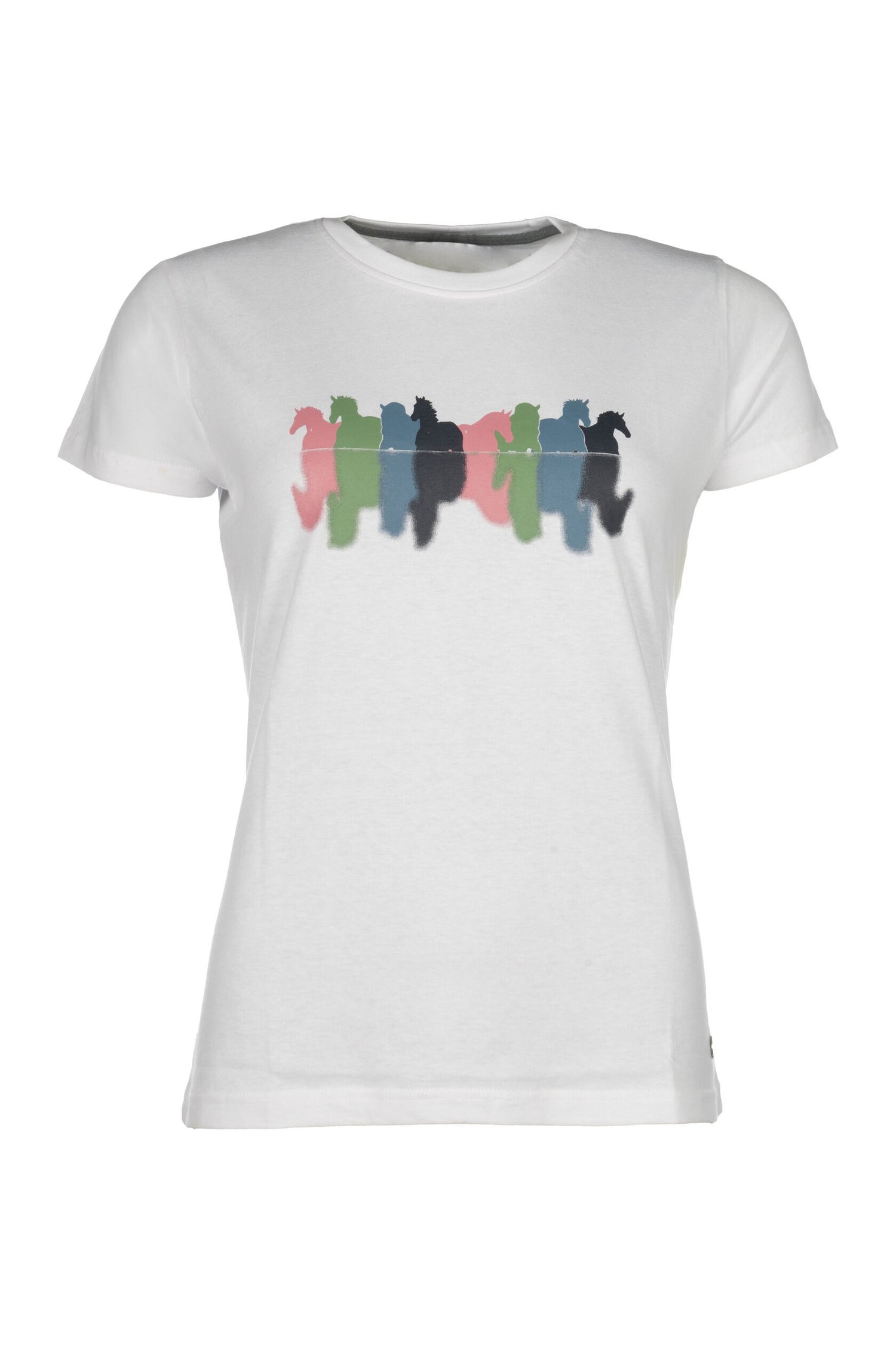 breathable riding t shirt with colorful horse motiv white