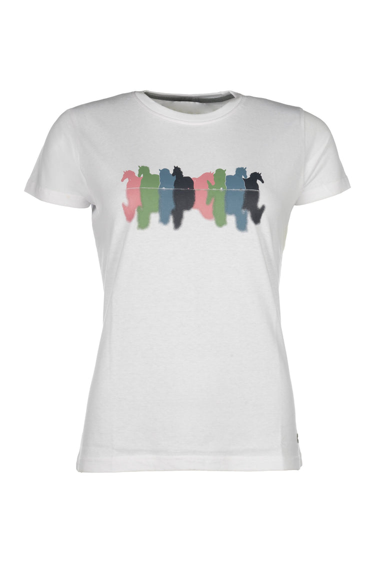 breathable riding t shirt with colorful horse motiv white