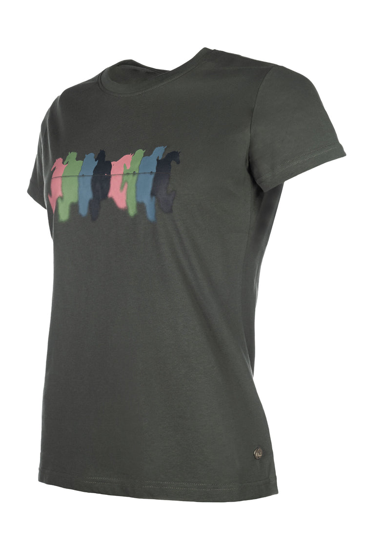 women’s riding t shirt with breathable fabric and horse design green