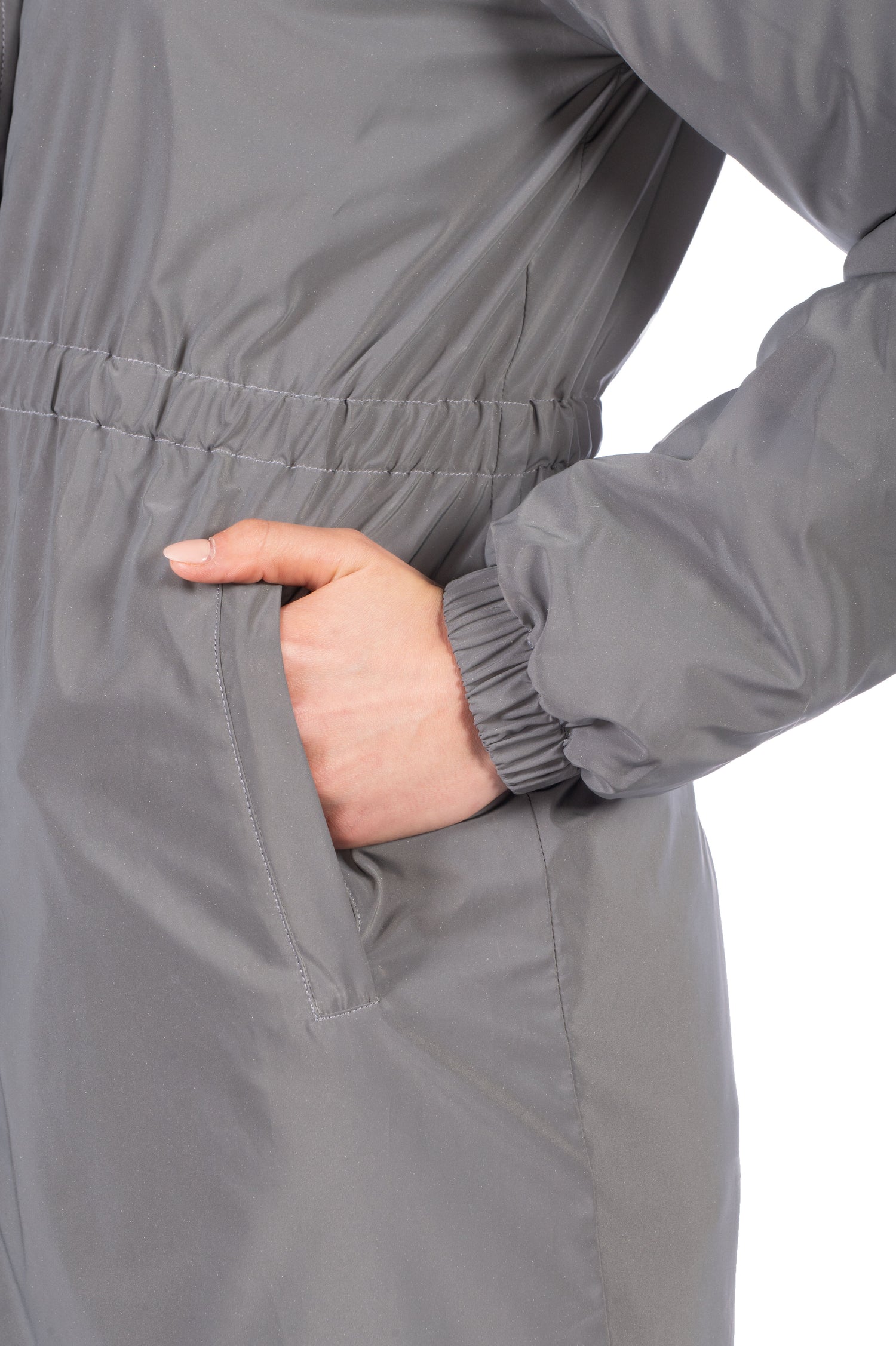 waterproof riding coat with reflective elements for visibility silver