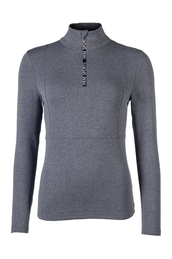 functional riding shirt with zipper and brushed inside blue