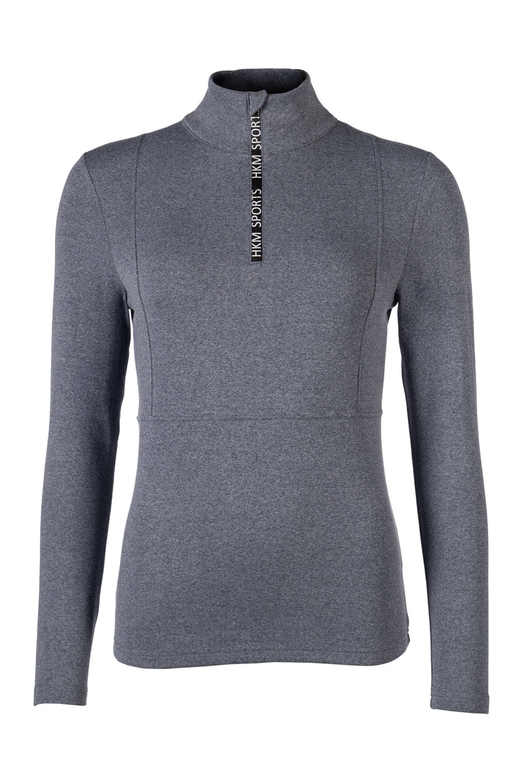 functional riding shirt with zipper and brushed inside blue