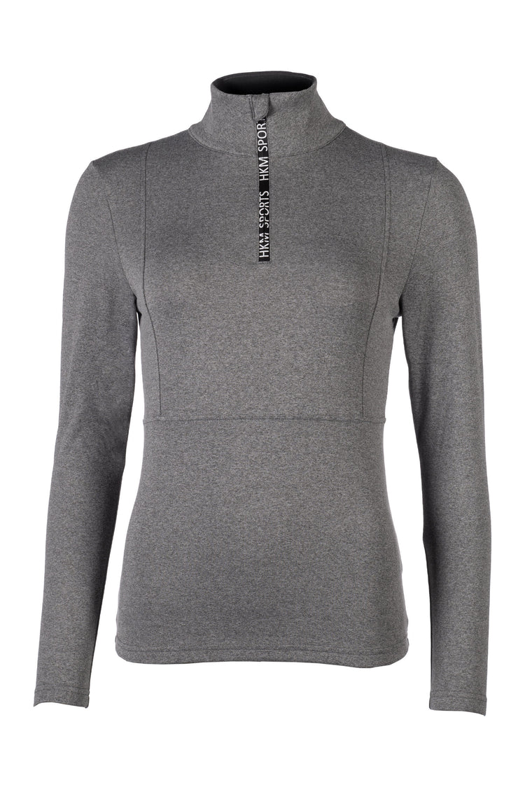 hkm functional shirt supersoft II melange with zipper grey