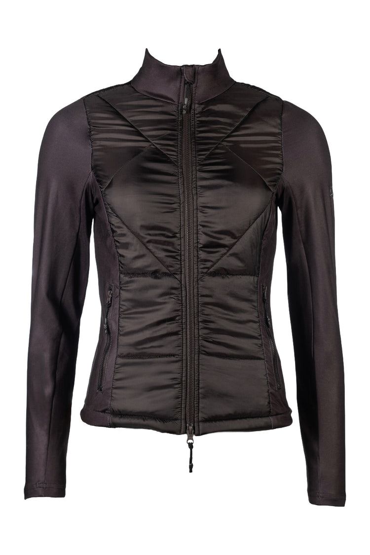 riding jacket with modern quilting and two outside zip pockets