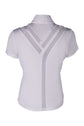 white equestrian show shirt with stand-up collar and cherry detail