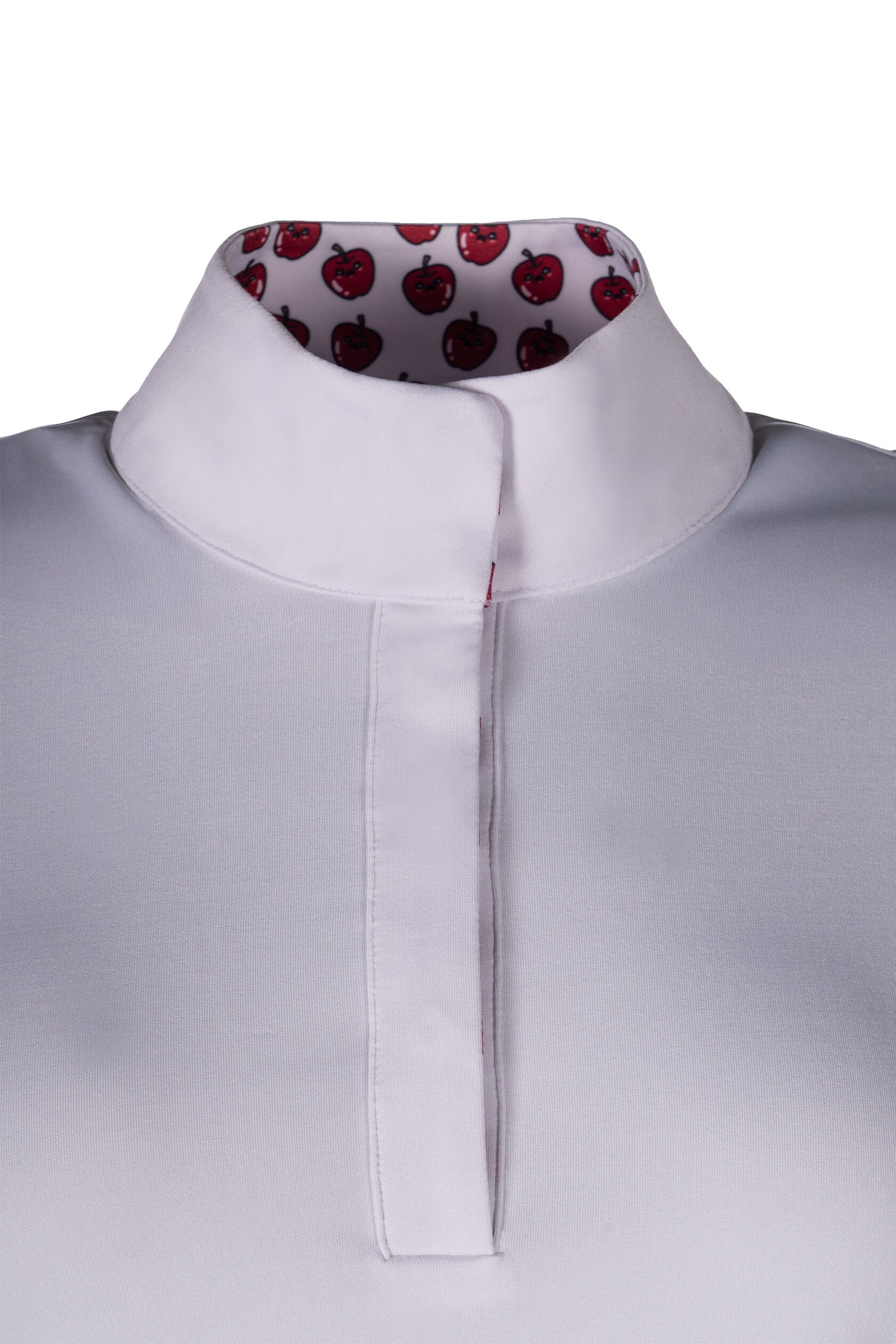 Elastic equestrian competition shirt with cherry collar print