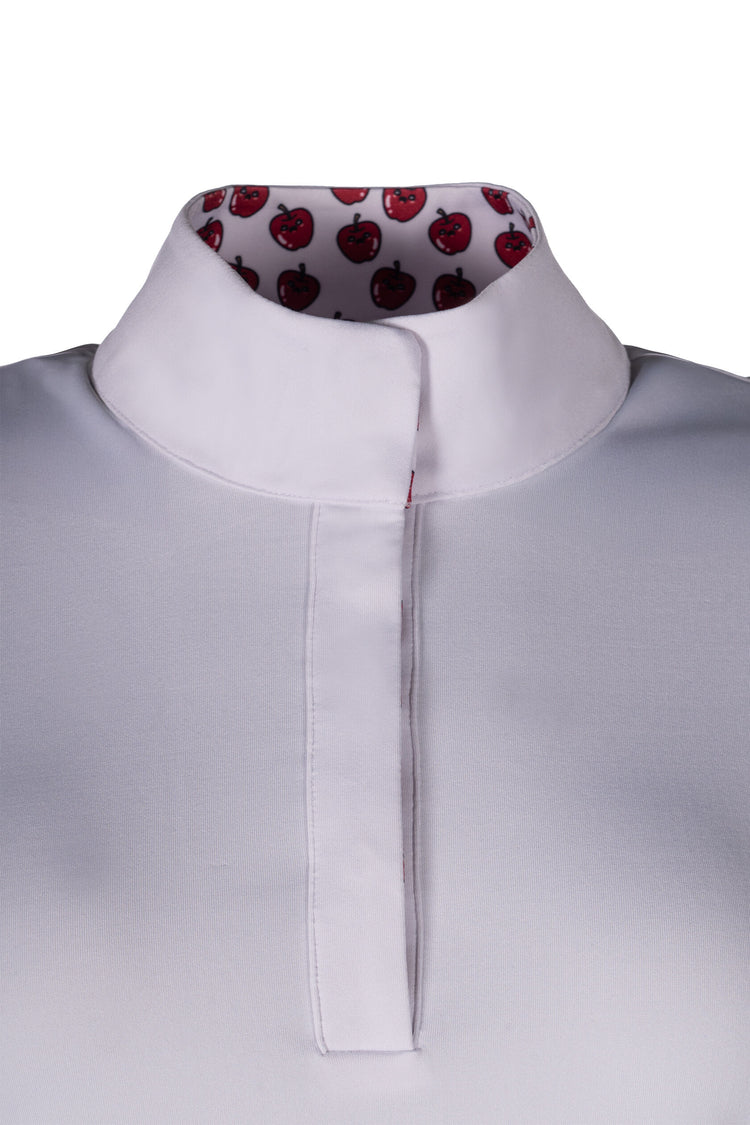 Elastic equestrian competition shirt with cherry collar print