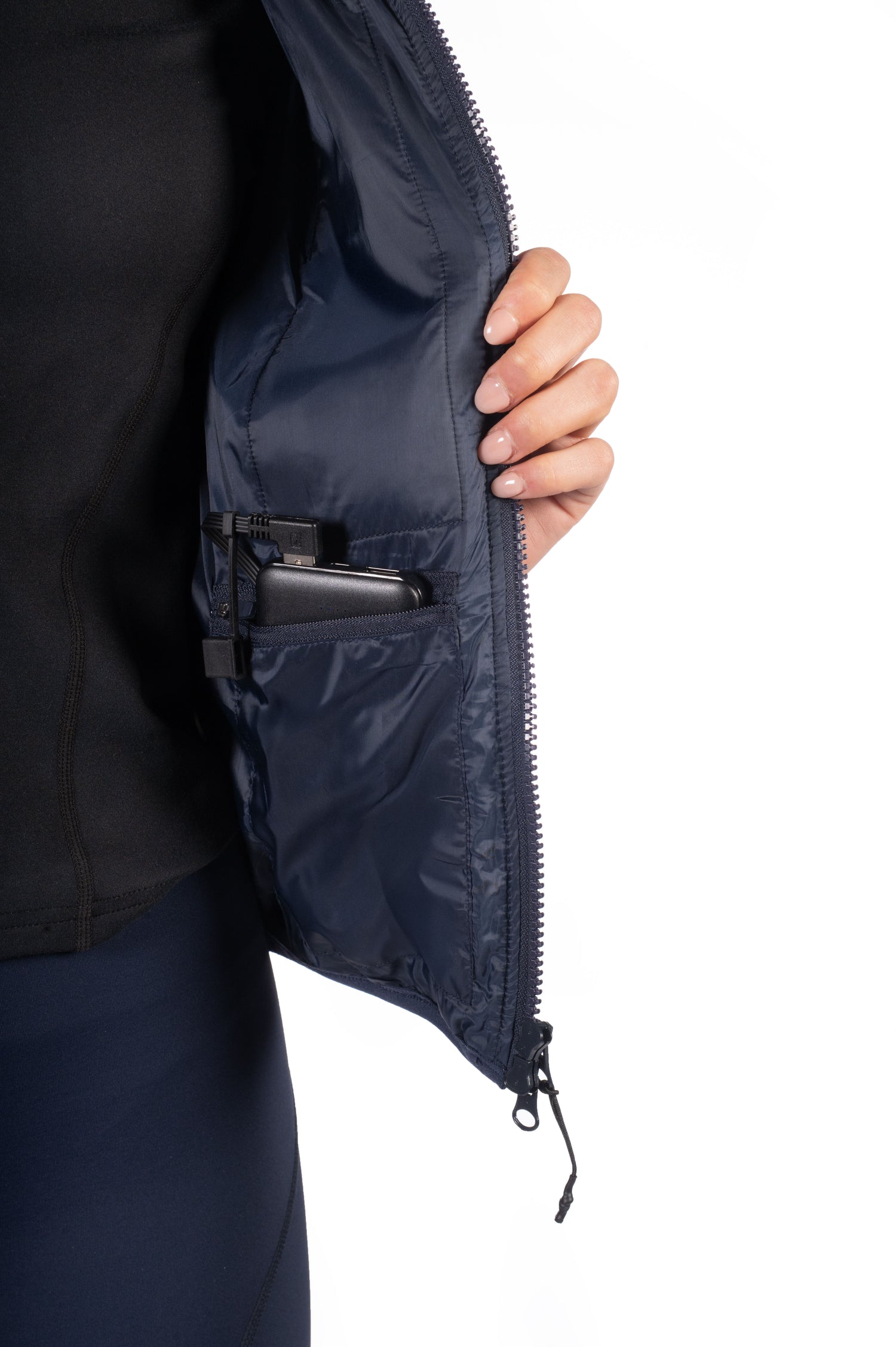 hkm slimline heated riding vest with power bank included deepblue