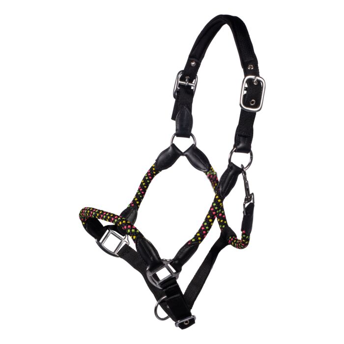 Adjustable horse halter leather nylon