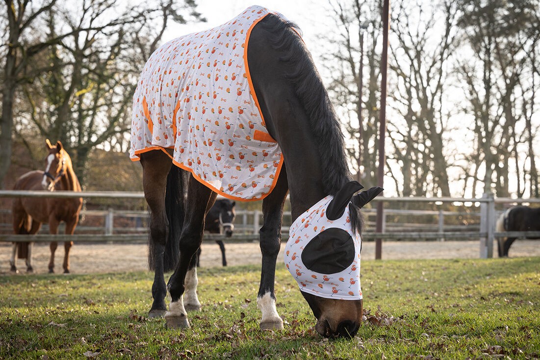 HKM Splash stretch fly mask for horses