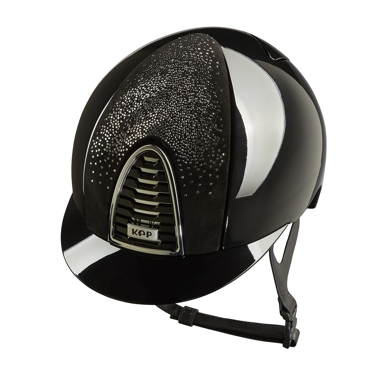 Sparkling riding helmet with ergonomic ventilation for rider comfort black