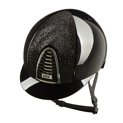 Sparkling riding helmet with ergonomic ventilation for rider comfort black