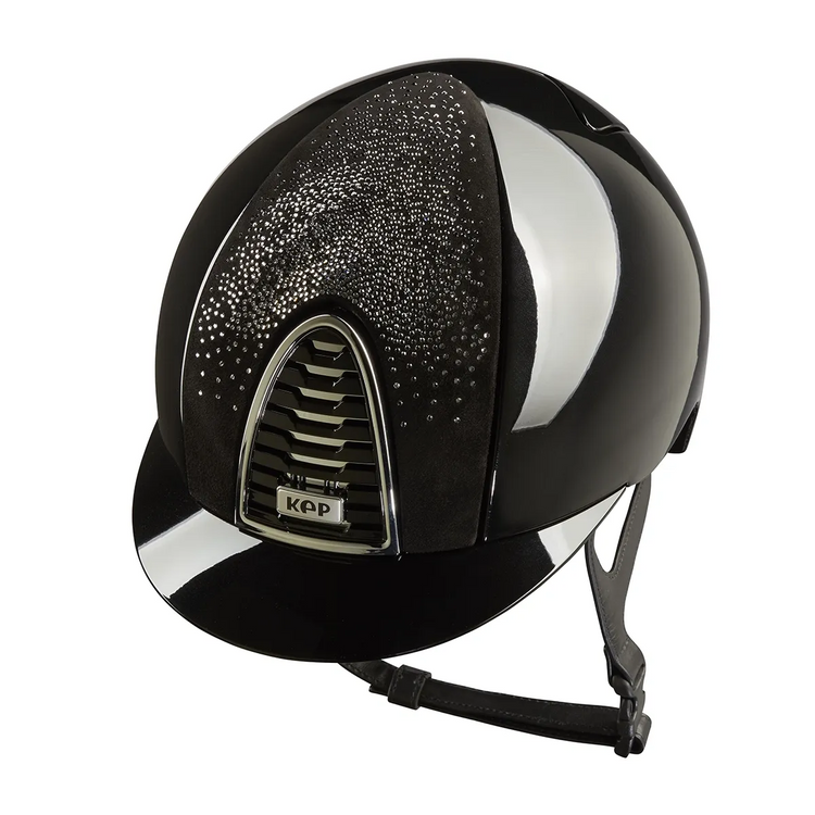 Sparkling riding helmet with ergonomic ventilation for rider comfort black