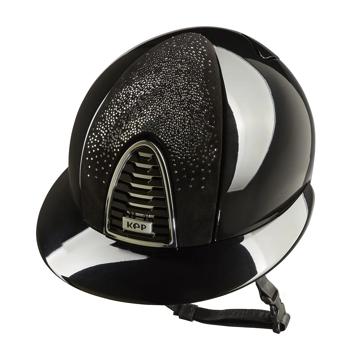 High-safety polished horseback riding helmet black