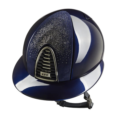 Glossy equestrian helmet with Polo visor and crystals blue