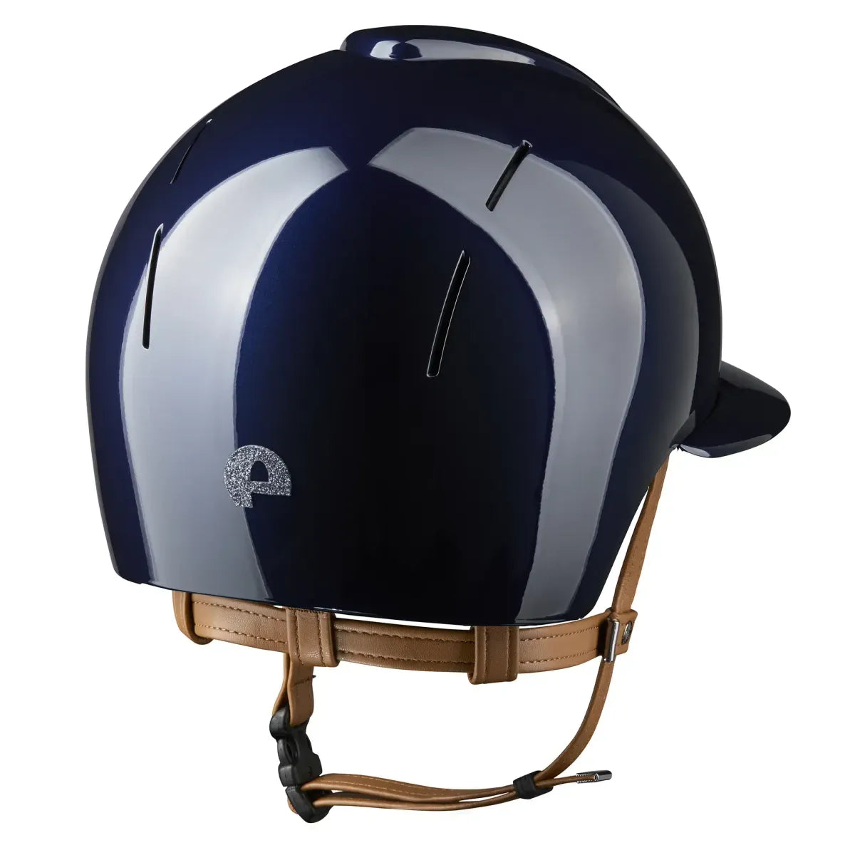 Polished black riding helmet with silver star glitter top