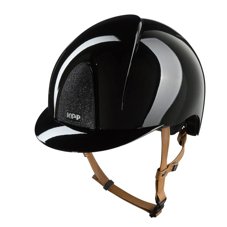 Equestrian glitter star riding helmet beige chin strap black