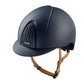 Matte textile horse riding helmet with beige strap blue