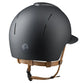 Riding helmet with beige strap and silver star sparkle panel