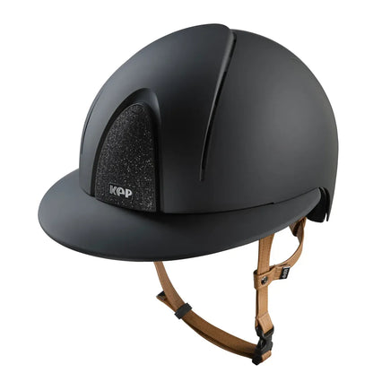 Matte textile equestrian helmet with beige strap black