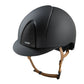 Equestrian helmet with beige chin strap and glitter detail black