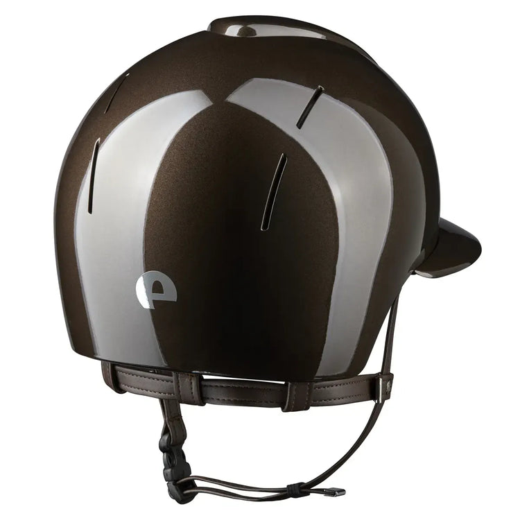 Riding helmet with metallic front and ergonomic neck guard