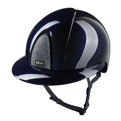 Riding helmet with Polo visor and silver glitter panel blue
