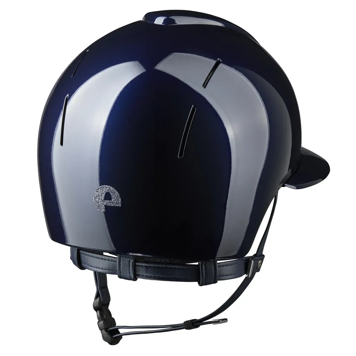 Polished equestrian helmet with extended sun visor