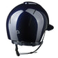 Polished equestrian helmet with extended sun visor