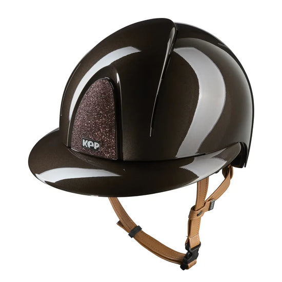 Glossy black riding helmet with star glitter top and polo visor  brown