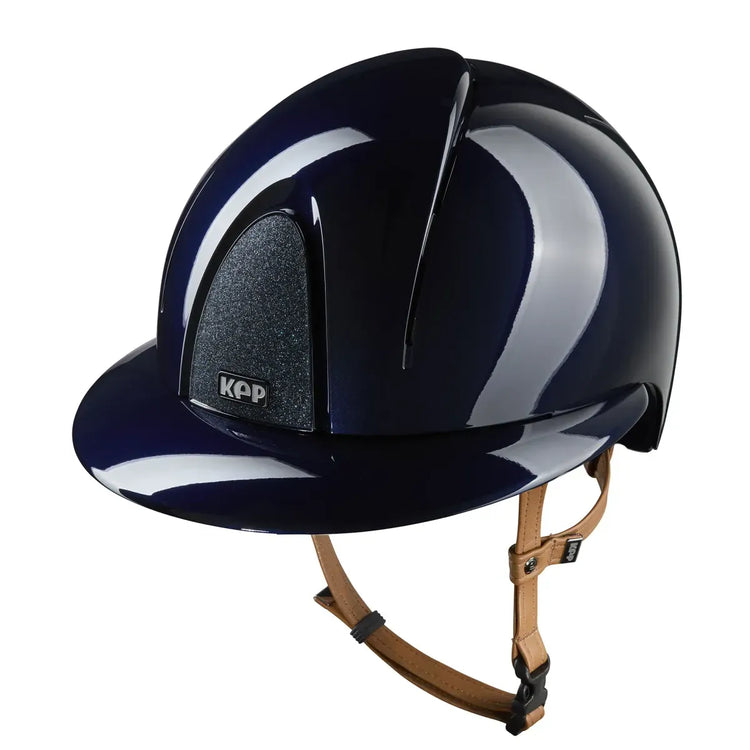 polished riding helmet polo visor and glitter top blue