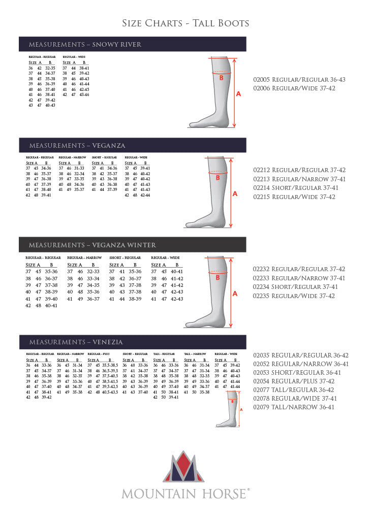 mountain horse tall boots size chart