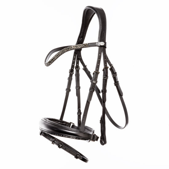 Dressage bridle with dark grey browband