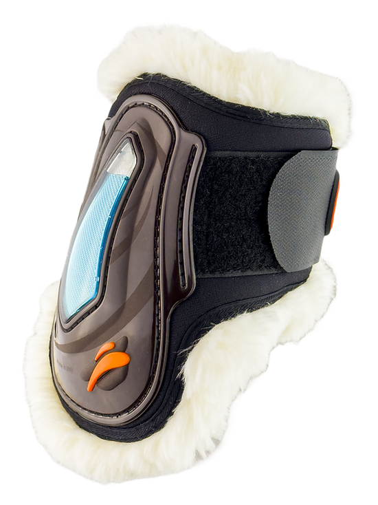 Young horse fetlock boots with sheepskin