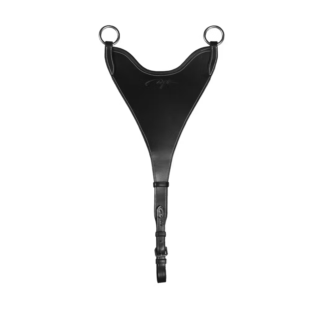Black bib martingale attachment with cream stitching